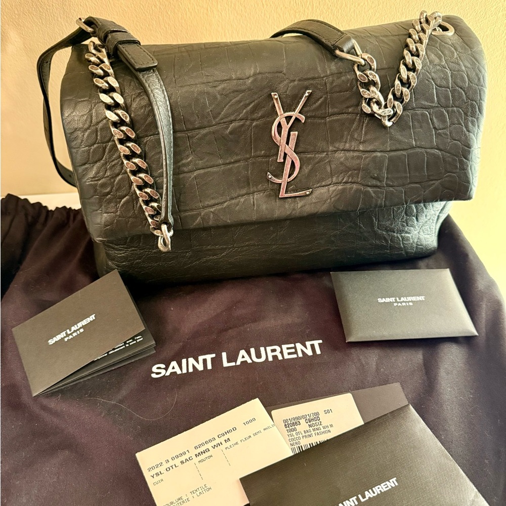 NWT! Authentic SAINT LAURENT Crocodile West Hollywood-Calfskin leather